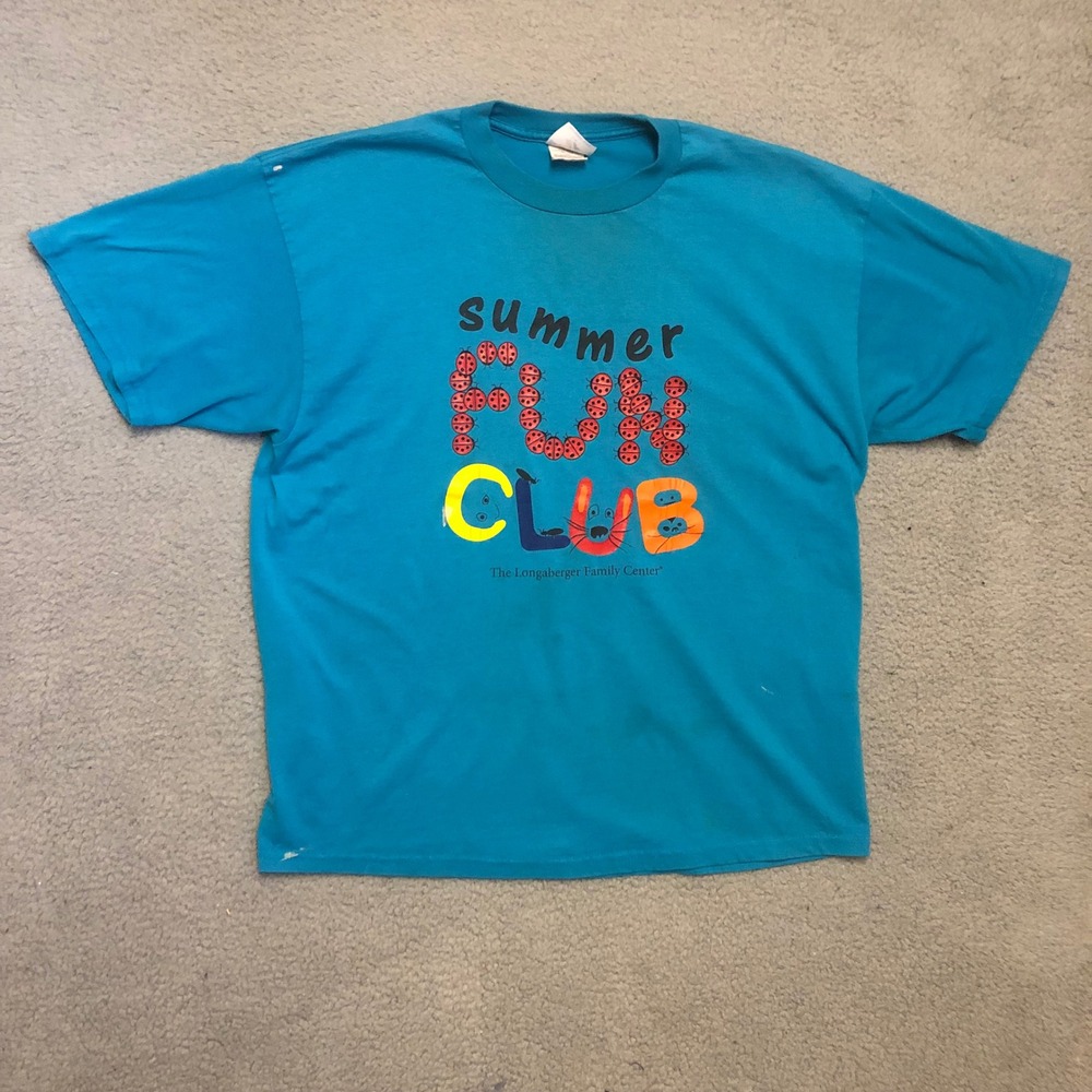 Vintage Jerzees Summer Fun Club Longaberger T-Shirt XL Teal Blue 90s Graphic Tee